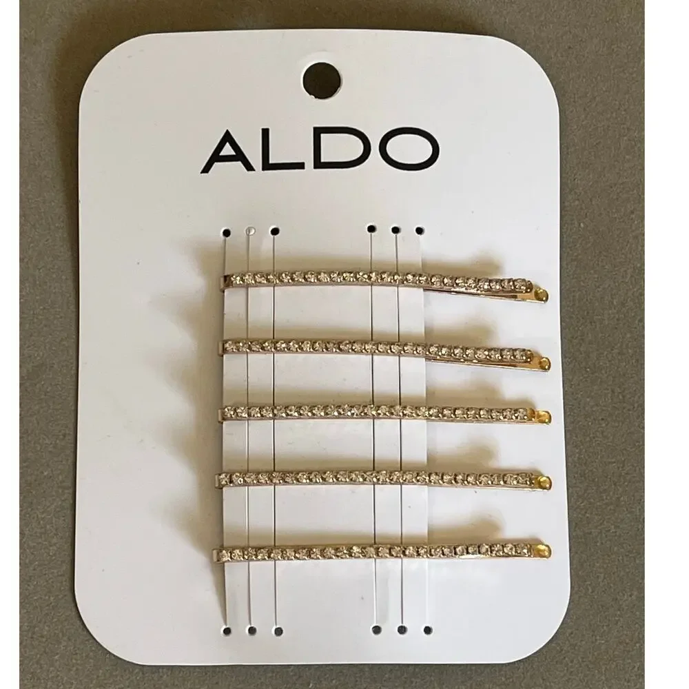 NWT ALDO Rhinestone Crystal Bobby Hair Pins Set of 5 Gold Tone Bridal Wedding